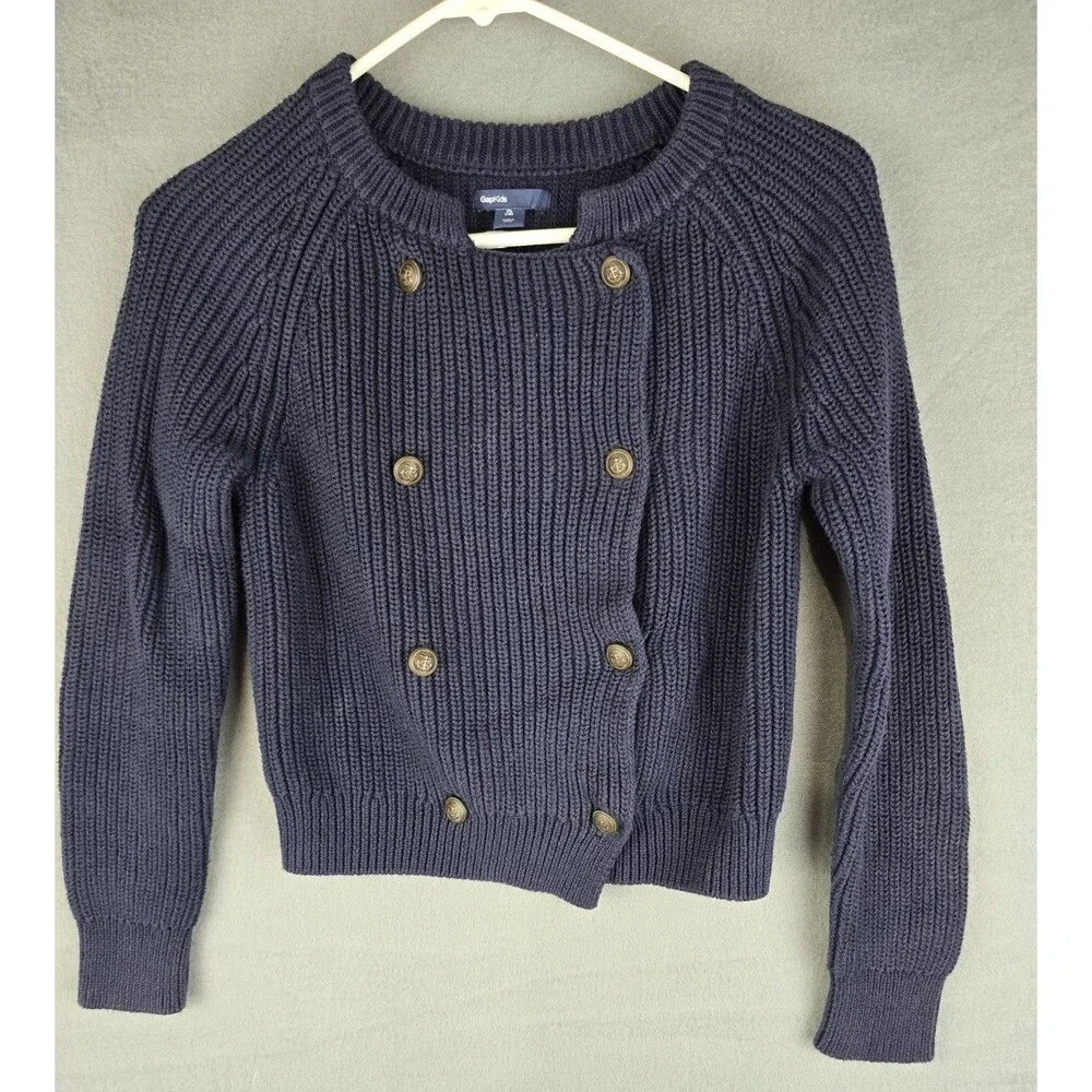 GAP Kids Double Breasted Sweater Jacket XL 12 Anchor Brass Buttons Preppy Navy